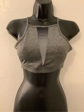 Charcoal Grey Mesh-Panel Sports Bra
